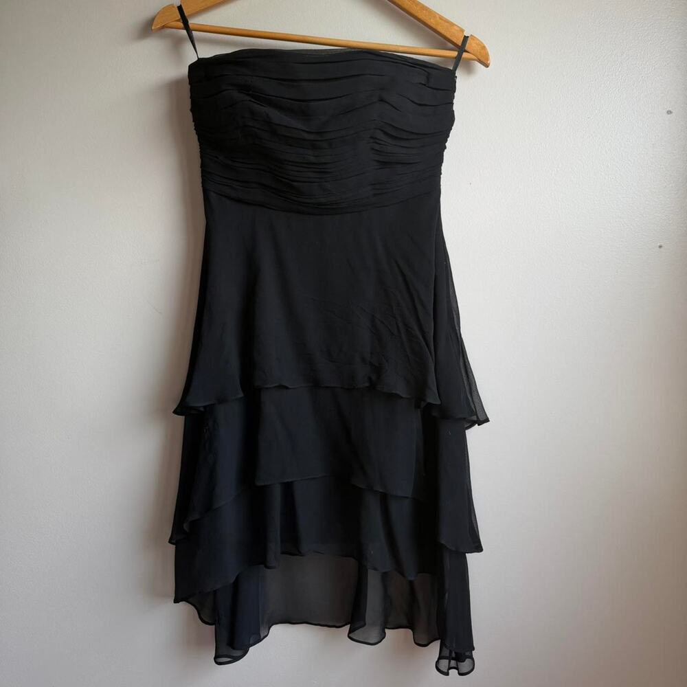 Vintage Black Silk Strapless Dress Asymmetrical Hem Y2K Formal 0P